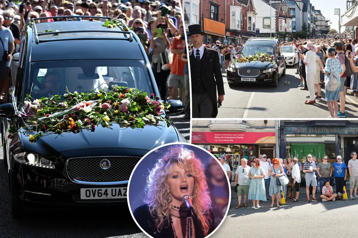 Many Bonnie Tyler fans gather along the streets of Wales as the late singer's coffin returns home