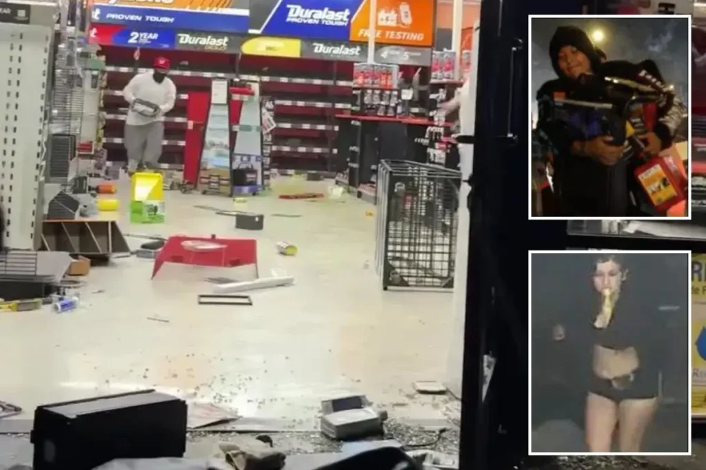 Police have released images of a group of looters who hit an AutoZone in LA twice within a day.