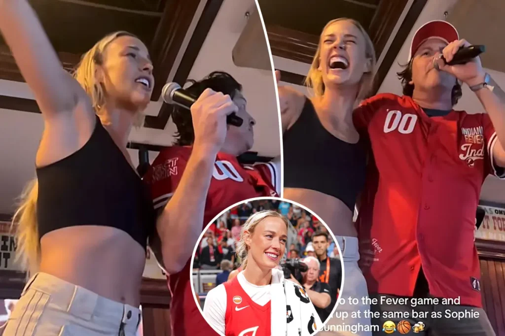 Sophie Cunningham sings a beloved patriotic song at an Indiana bar following the Fever's victory.