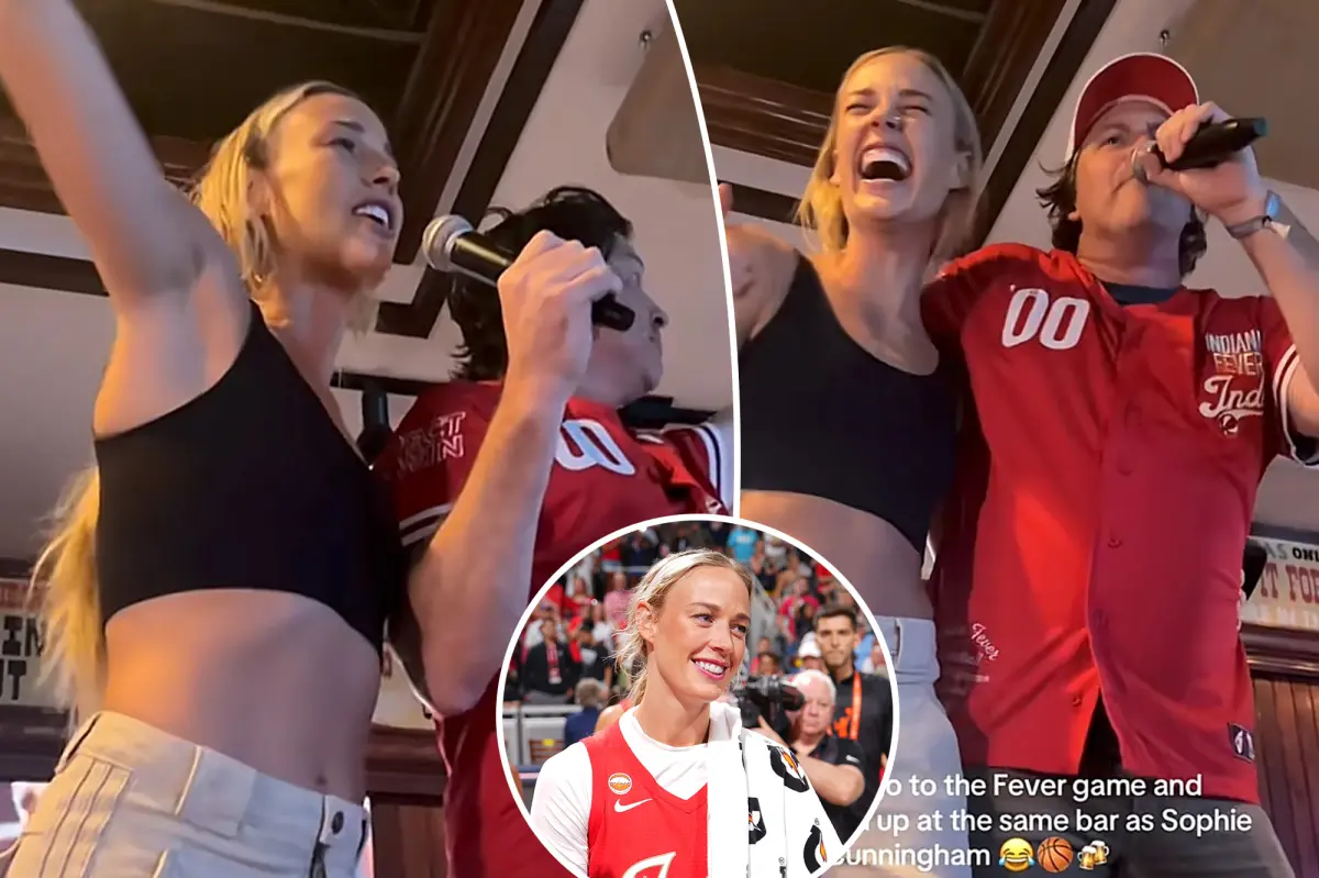 Sophie Cunningham sings a beloved patriotic song at an Indiana bar following the Fever's victory.