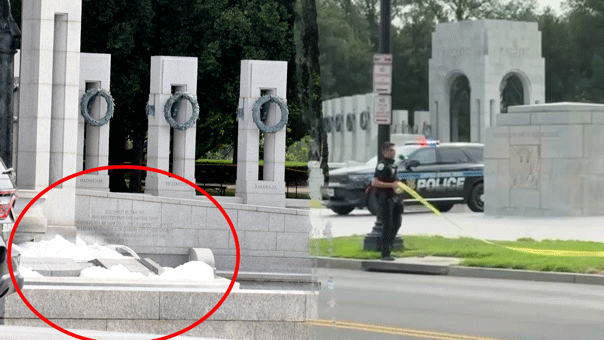 Spray paint defaces World War II Memorial on National Mall