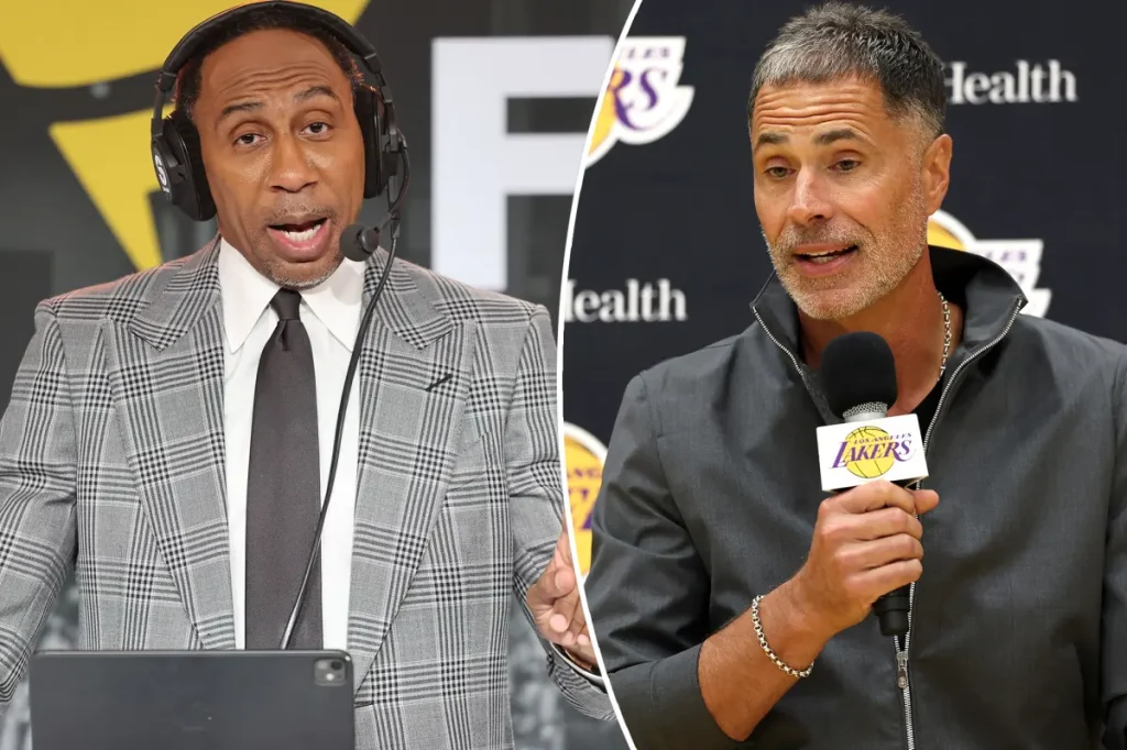 Stephen A. Smith shares a blunt reality about Rob Pelinka during the Lakers sale.
