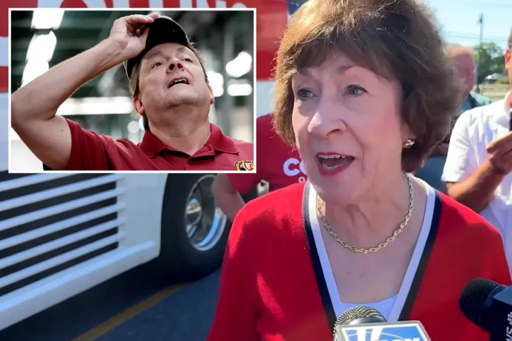 Susan Collins gives a harsh reminder of her Maine Democratic opponent facing assault allegations.