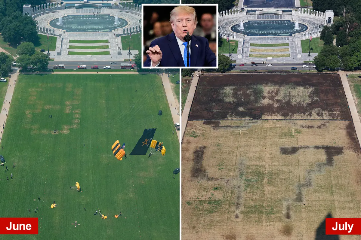 Trump attributes dead grass on National Mall to vandals after his 4th of July event.