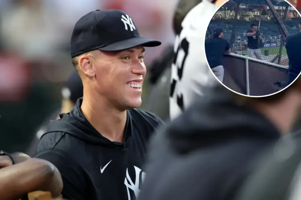 Aaron Judge participates in batting practice on the field in a significant move for the Yankees