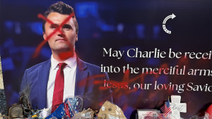Charlie Kirk statue defaced with red paint at TPUSA headquarters in Phoenix