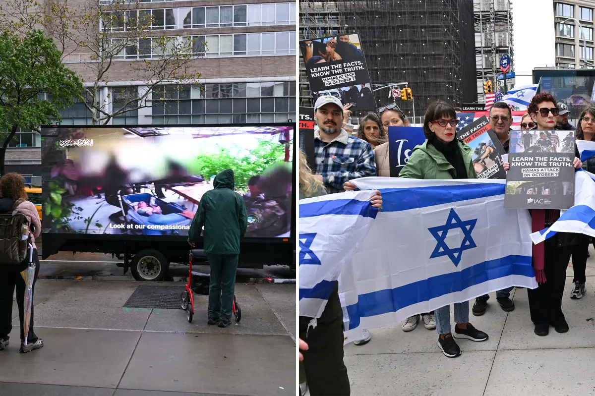 Demonstrators face a winter storm outside the showing of an anti-Israel documentary at a film festival in New York City.