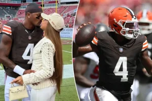 Deshaun Watson has a heartfelt moment with his wife following the Browns' victory.