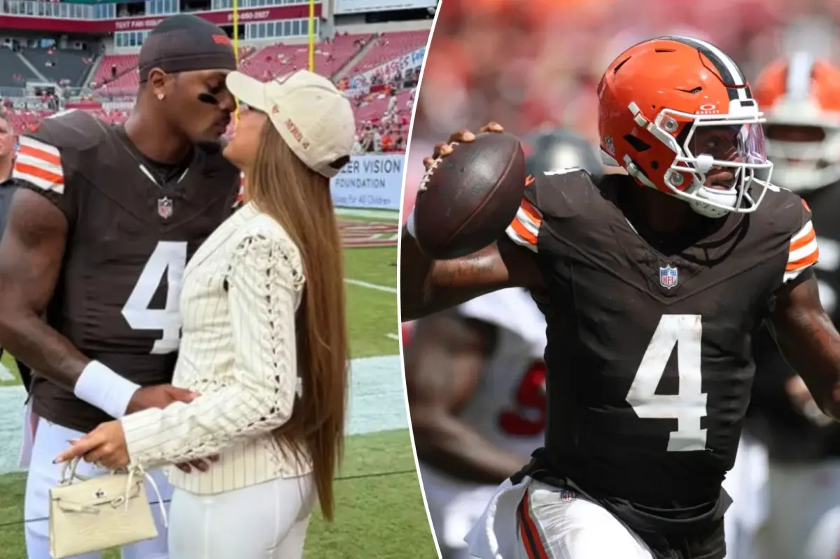 Deshaun Watson has a heartfelt moment with his wife following the Browns' victory.