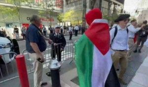 Firefighter confronts pro-Palestinian protester dressed as Elmo at Ground Zero on 9/11