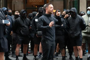 Groups of masked individuals are conducting raids throughout England.