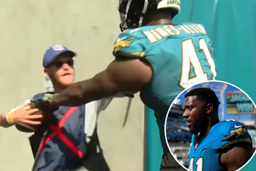 Jaguars' Josh Hines-Allen involved in intense clash with NFL employee during dramatic moment: 'You can't touch me'