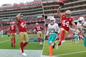 Kyle Juszczyk of the 49ers penalized for his long-standing 'chugging' celebration