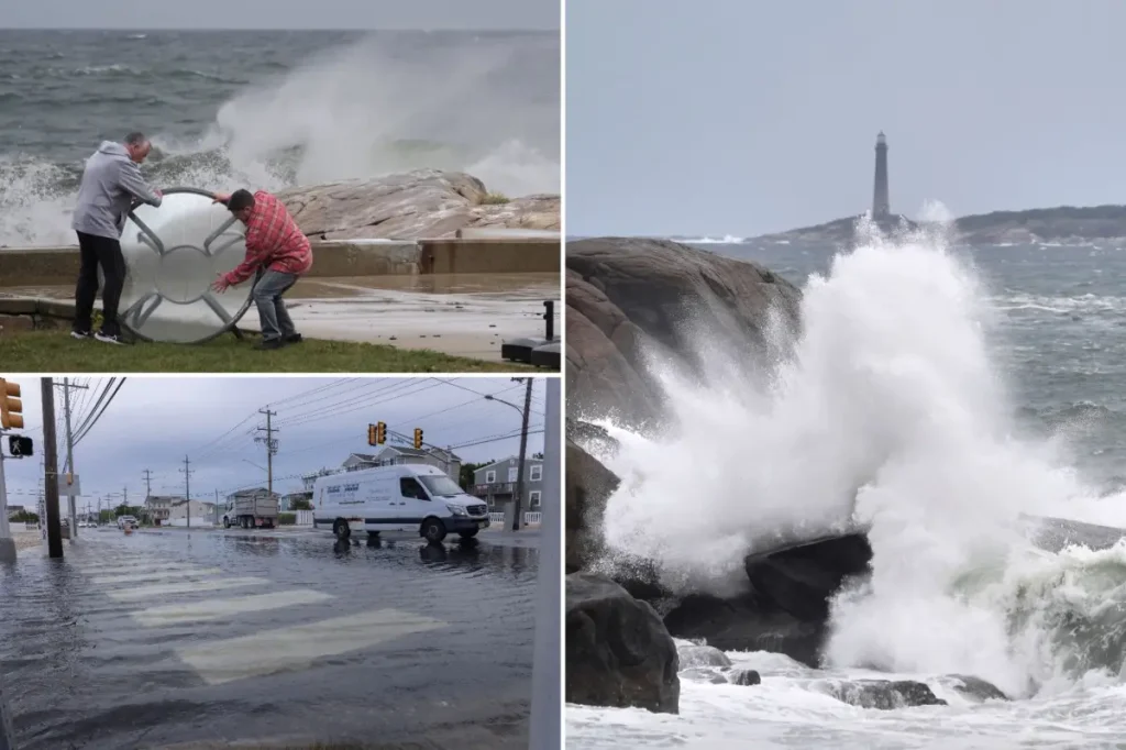 Many are left without electricity as roads become flooded in New Jersey before a nor'easter is expected to hit the East Coast hard.