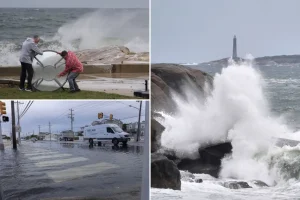 Many are left without electricity as roads become flooded in New Jersey before a nor'easter is expected to hit the East Coast hard.