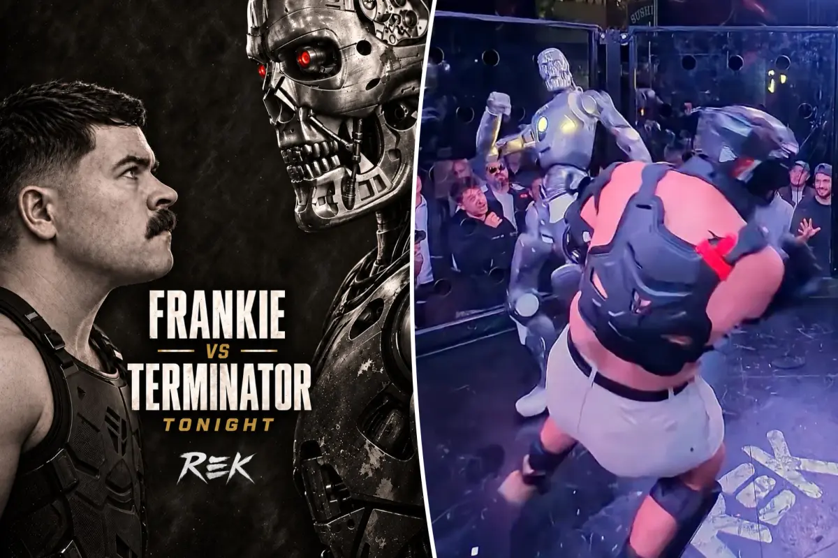 Novice fighter faces off against a humanoid robot in a landmark event