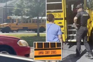 Parents in Georgia face arrest for boarding school bus after alleging driver trapped children inside without air conditioning.
