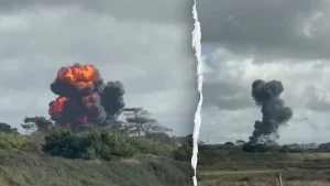 RAF pilots bail out of Hawk T2 before training jet crashes in flames in Wales