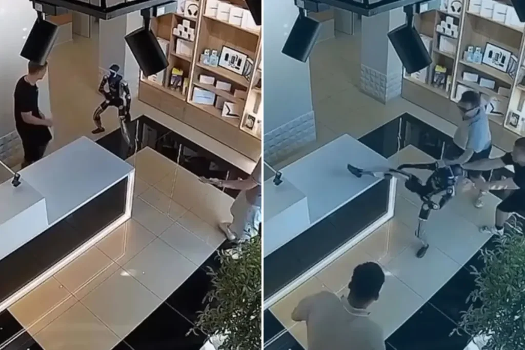 Robot goes on a kung fu rampage against a customer in shocking footage
