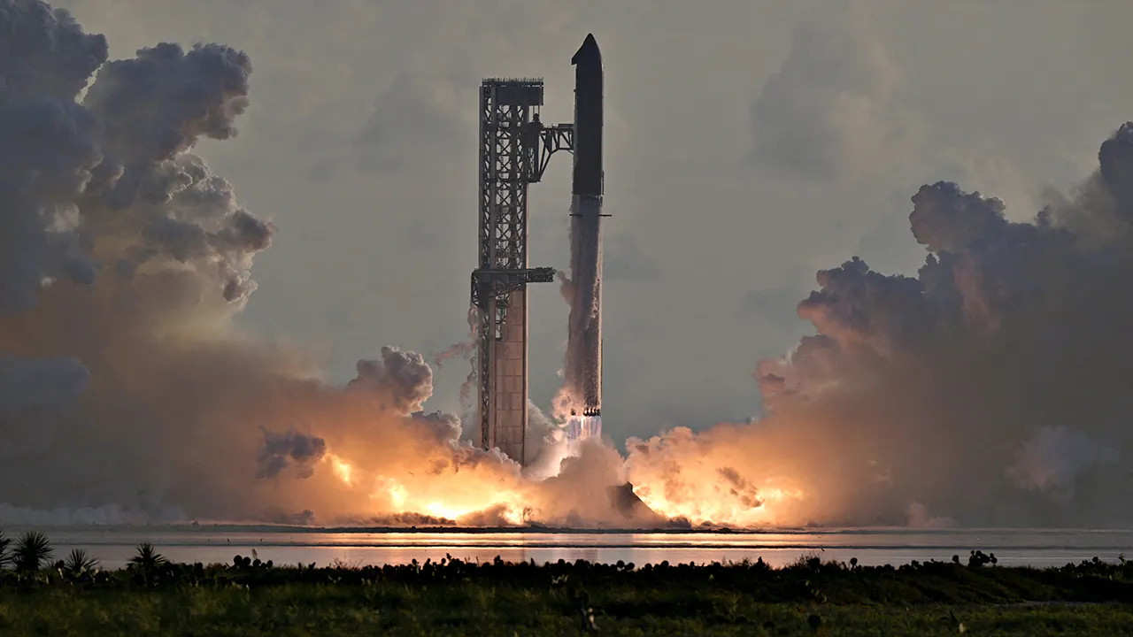 SpaceX Starship takes off for its initial orbital test flight with Starlink.