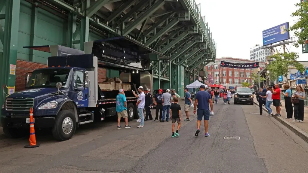 Steel beam from Tunnel to Towers arrives at Fenway Park after leaving the World Trade Center
