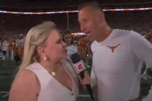Steve Sarkisian of Texas suddenly cuts off ESPN postgame interview: 'Texas fight'