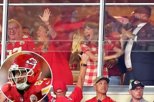 Taylor Swift gets excited as Travis Kelce achieves a milestone with impressive performance.