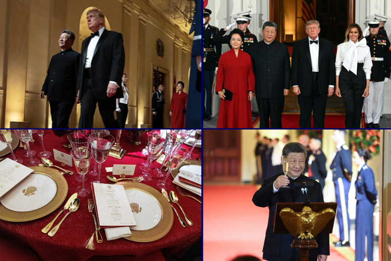 Trump and Melania welcome Xi and Madame Peng for a formal dinner in the East Room of the White House