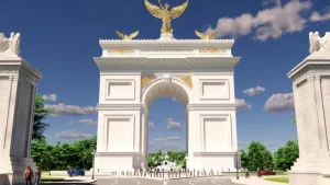 Trump announces that the Arlington victory arch will use drones and snipers.