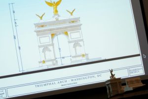 Trump describes the 'magnificent' Triumphal Arch in D.C. as a &lsquo;top grade&rsquo; weapons base for drones and snipers.