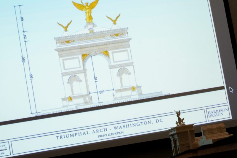 Trump describes the 'magnificent' Triumphal Arch in D.C. as a ‘top grade’ weapons base for drones and snipers.