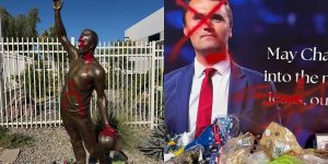 Vandals put a 'diabolical' message on Charlie Kirk statue just days after its unveiling.