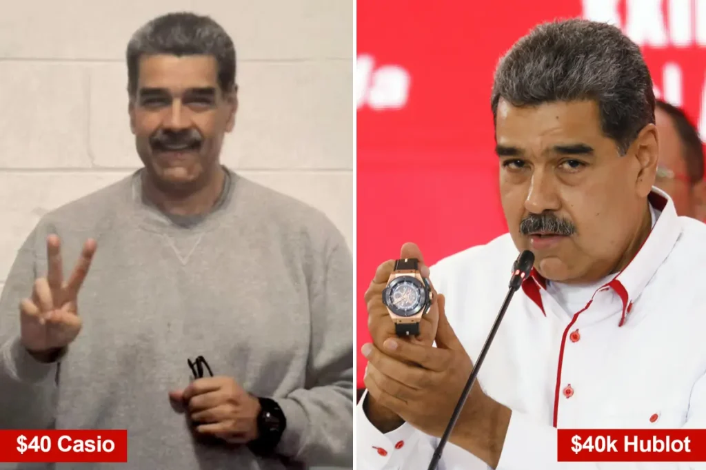 Venezuelan leader Nicolas Maduro swaps his $40,000 Swiss watch for a $40 Casio in recent jail photo.
