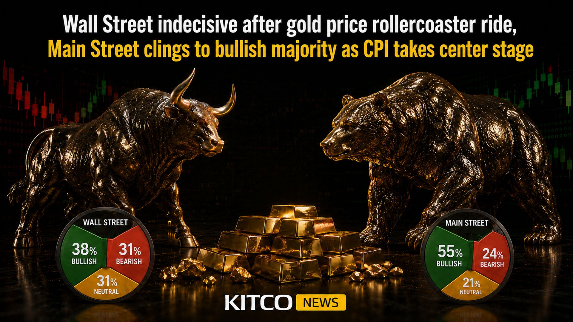 Wall Street remains uncertain following the fluctuations in gold prices, while Main Street continues to hold a positive outlook as inflation data becomes the focus.