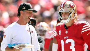 49ers coach Kyle Shanahan discusses the viral moment on the sidelines when Brock Purdy shouted at him during the game.