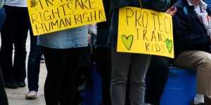 Activists demonstrate against a law in a conservative state by sending 'bearded, burly' trans-identifying individuals into women's restrooms