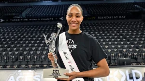 A'ja Wilson achieves record fifth MVP, marking the first three-peat in WNBA history and solidifying her all-time greatness.