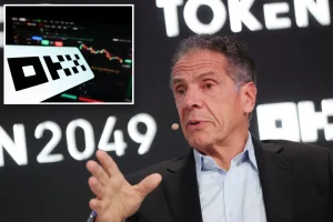 Andrew Cuomo encounters criticism as he promotes a Chinese partnership for cryptocurrency-based stock exchanges.