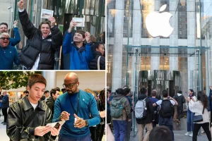 Apple enthusiasts wait in line overnight for the new foldable iPhone Duo, but stores run out of stock in just hours.
