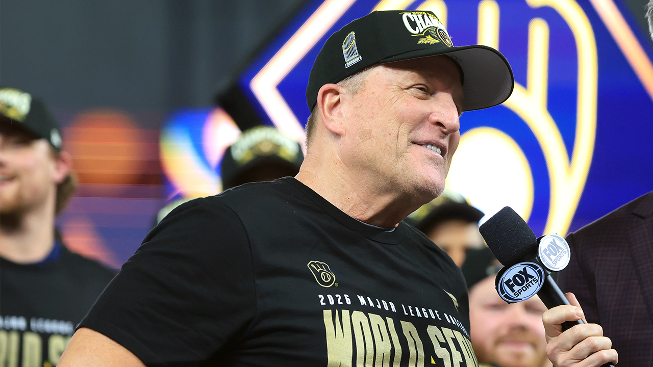 Brewers manager shares that his toughest challenge during the championship parade was not to wet himself.
