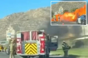 California police caught in flames after a DUI suspect's vehicle bursts into explosions on the highway