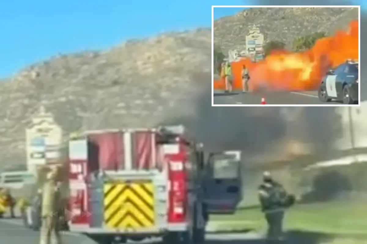 California police caught in flames after a DUI suspect's vehicle bursts into explosions on the highway
