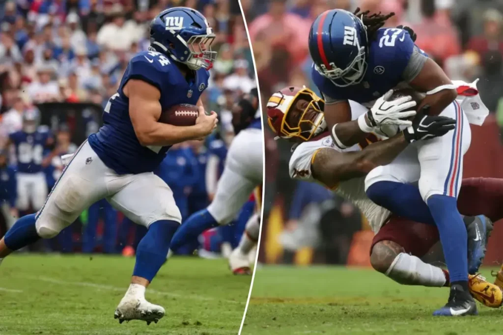 Cam Skattebo replaced as starter by Najee Harris in Giants lineup changes