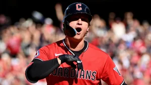 Guardians defeat Rays with strong pitching and an impressive bat flip by Petey Halpin to lead the series in Game 3.
