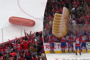 Inflatable hot dog and bun appear on ice at Canadiens game in unusual moment