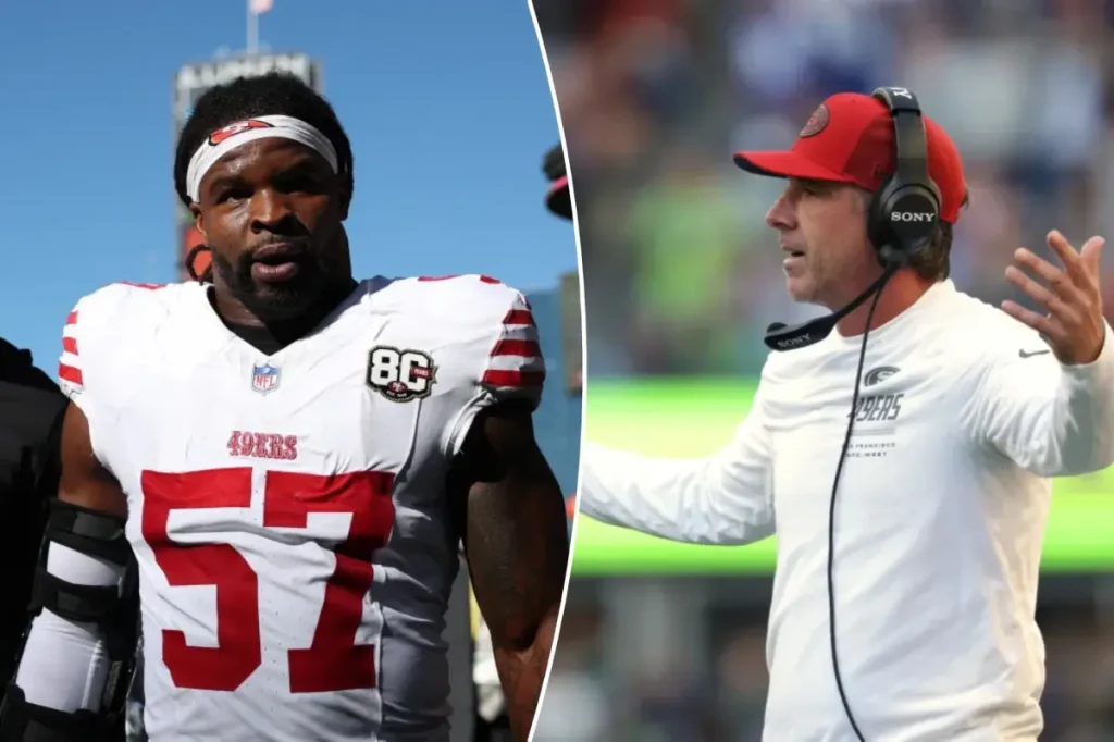 Kyle Shanahan speaks out about the NFL's choice to be strict with Dre Greenlaw following his ejection.