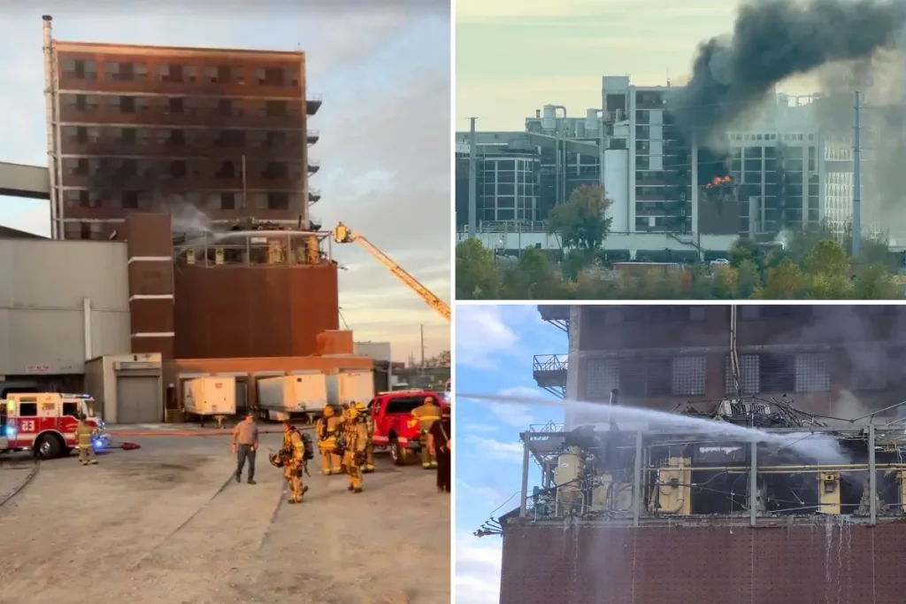 Large fire breaks out following explosion at a local Quaker Oats plant that&rsquo;s considered essential to the community