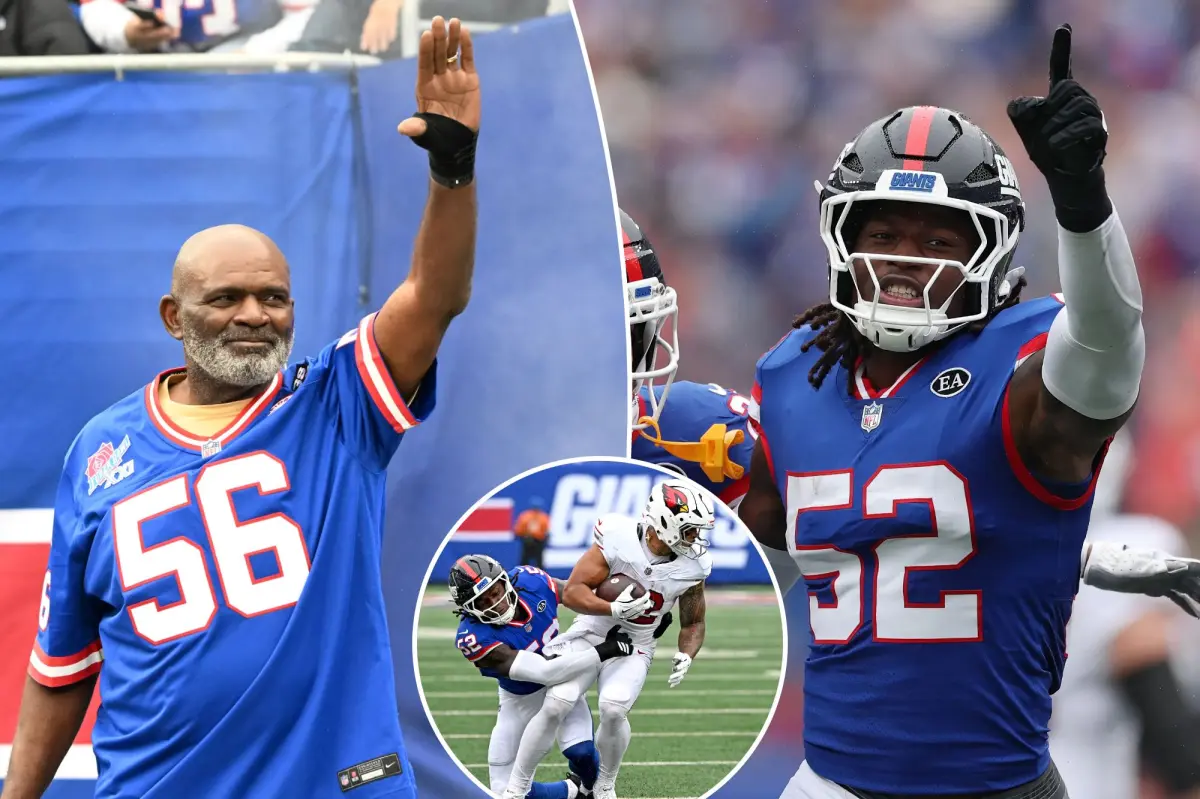 Lawrence Taylor attends Arvell Reese's performance for the Giants.