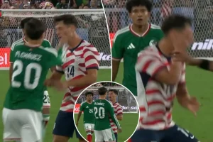 Mexico's Mateo Chavez shown a red card for hitting USMNT's Sebastian Berhalter