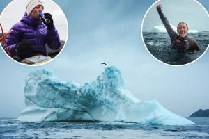Molly Carlson, a Canadian professional cliff diver, makes history as the first woman to dive from an iceberg.